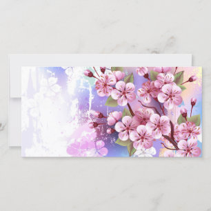Pink Sakura on Painting Background Card