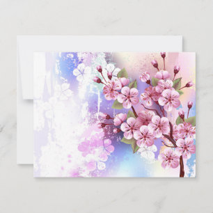 Pink Sakura on Painting Background Card