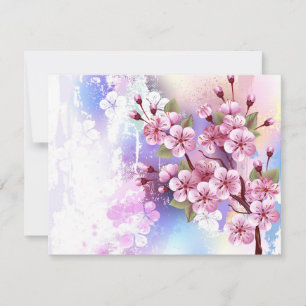 Pink Sakura on Painting Background Card