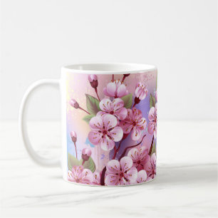 Pink Sakura on Painting Background Coffee Mug