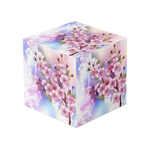 Pink Sakura on Painting Background Cube