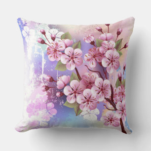 Pink Sakura on Painting Background Cushion