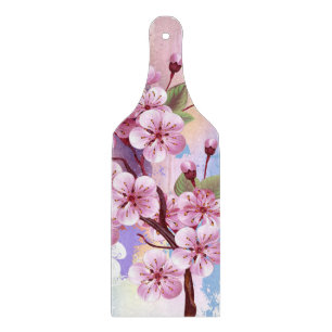Pink Sakura on Painting Background Cutting Board