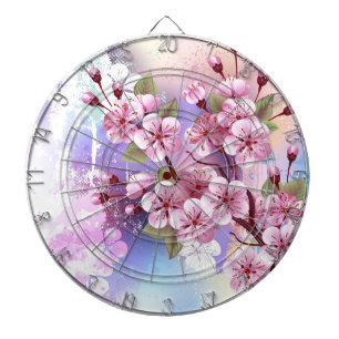 Pink Sakura on Painting Background Dartboard