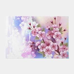 Pink Sakura on Painting Background Doormat