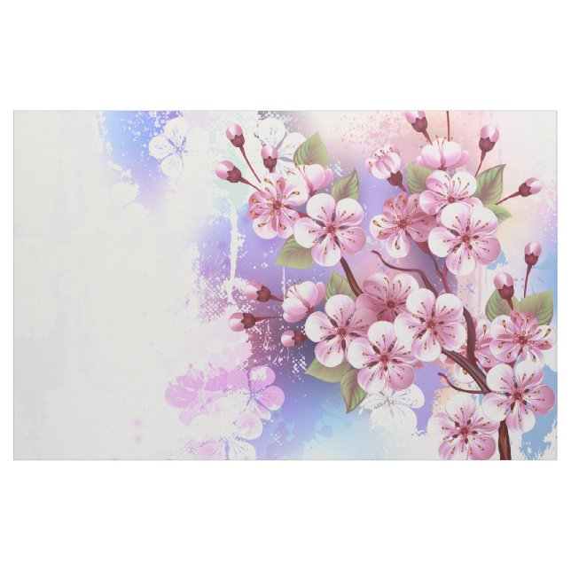 Pink Sakura on Painting Background Fabric (Yard)