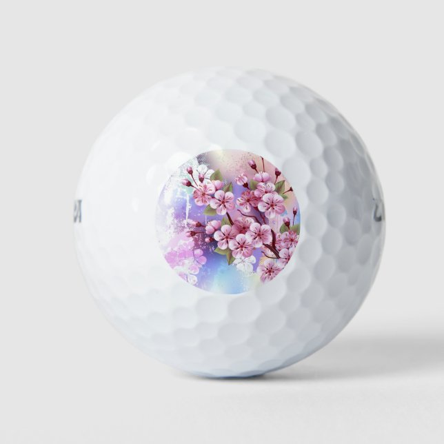Pink Sakura on Painting Background Golf Balls (Front)