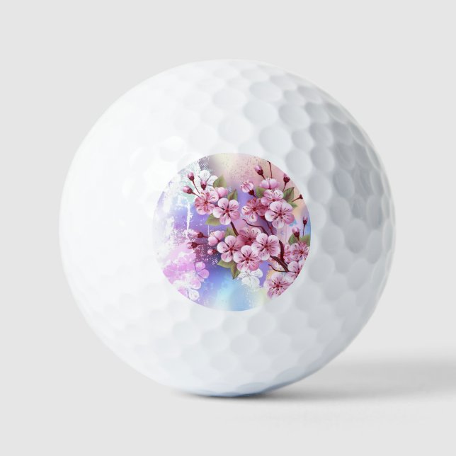 Pink Sakura on Painting Background Golf Balls (Front)