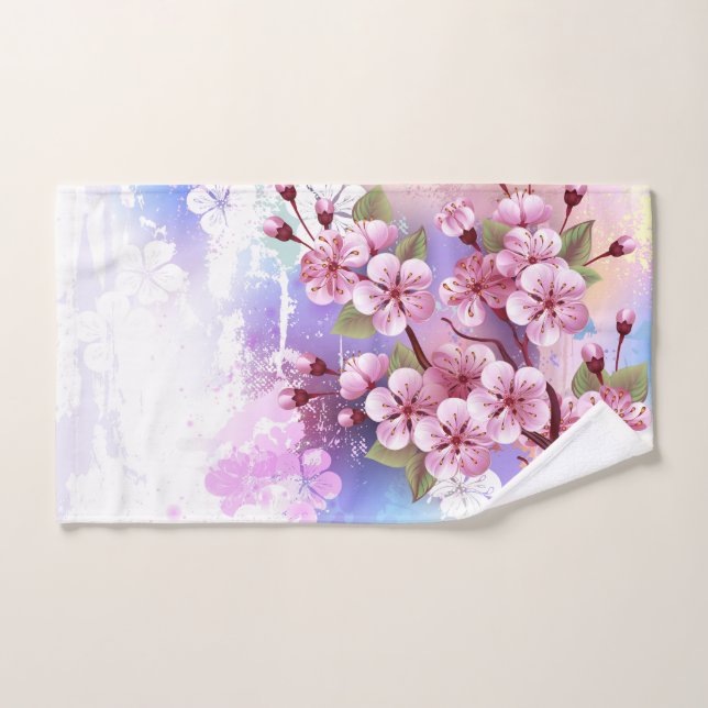 Pink Sakura on Painting Background Hand Towel (Hand Towel)