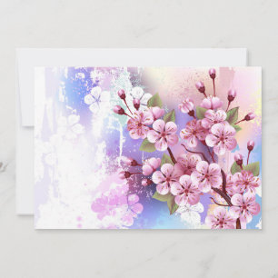 Pink Sakura on Painting Background Holiday Card