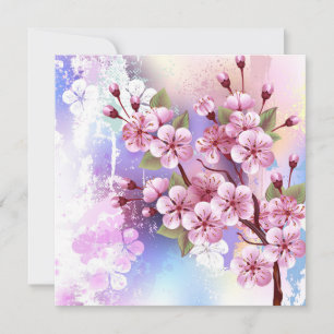 Pink Sakura on Painting Background Holiday Card