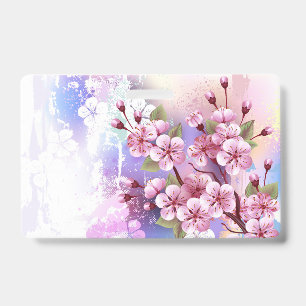Pink Sakura on Painting Background ID Badge