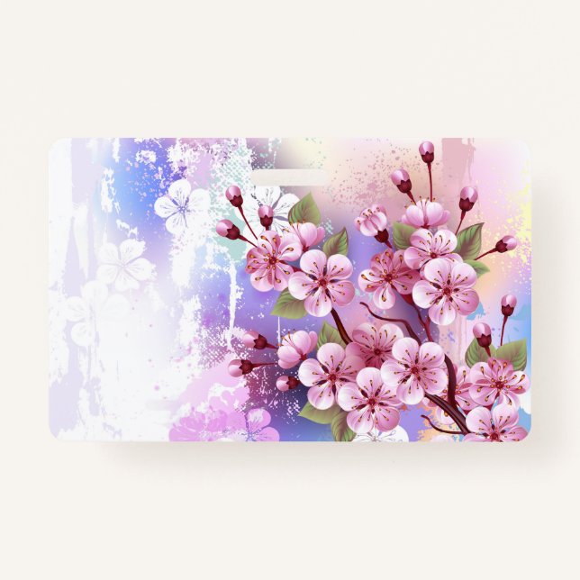 Pink Sakura on Painting Background ID Badge (Front)