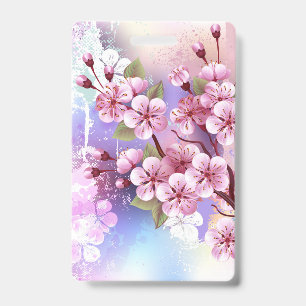 Pink Sakura on Painting Background ID Badge