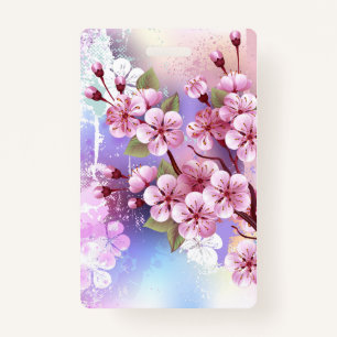 Pink Sakura on Painting Background ID Badge