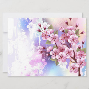 Pink Sakura on Painting Background Invitation
