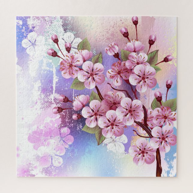 Pink Sakura on Painting Background Jigsaw Puzzle (Vertical)