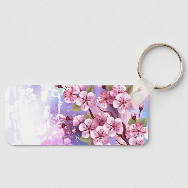 Pink Sakura on Painting Background Key Ring (Front)