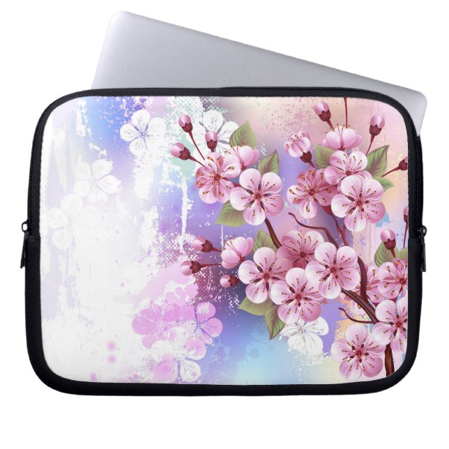 Pink Sakura on Painting Background Laptop Sleeve (Front)