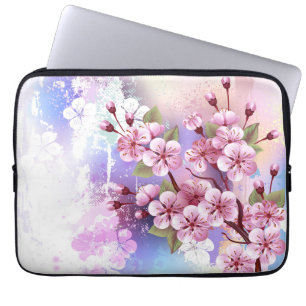 Pink Sakura on Painting Background Laptop Sleeve