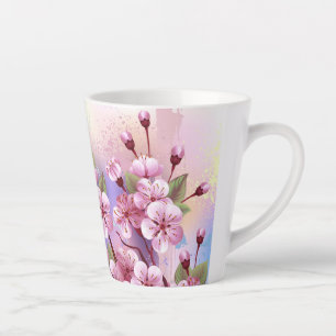 Pink Sakura on Painting Background Latte Mug