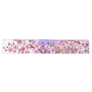 Pink Sakura on Painting Background Long Table Runner