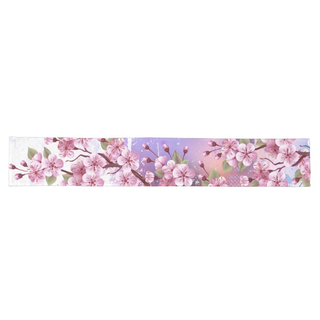 Pink Sakura on Painting Background Long Table Runner (Horizontal)