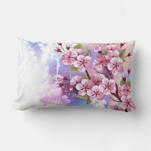Pink Sakura on Painting Background Lumbar Cushion
