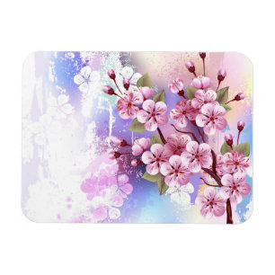 Pink Sakura on Painting Background Magnet