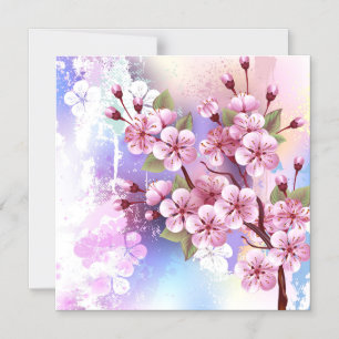 Pink Sakura on Painting Background Magnetic Invitation
