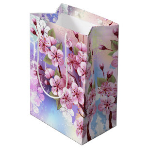 Pink Sakura on Painting Background Medium Gift Bag
