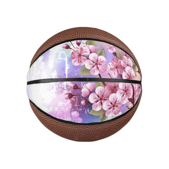 Pink Sakura on Painting Background Mini Basketball (Front)