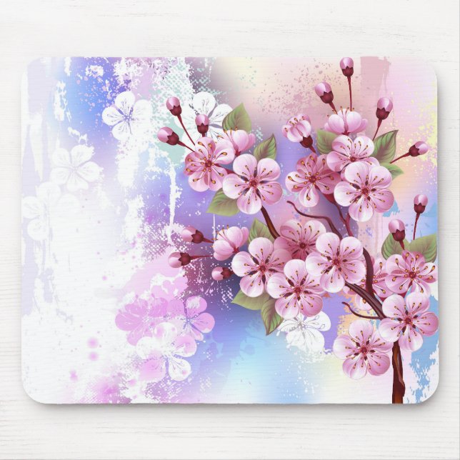 Pink Sakura on Painting Background Mouse Pad (Front)