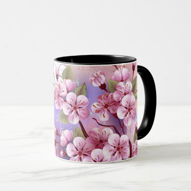 Pink Sakura on Painting Background Mug (Front Right)