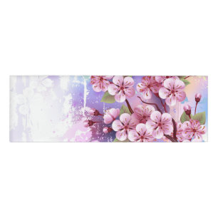 Pink Sakura on Painting Background Name Tag