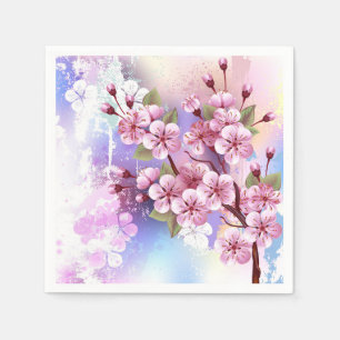 Pink Sakura on Painting Background Napkin