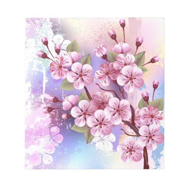 Pink Sakura on Painting Background Notepad (Front)