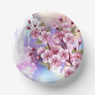Pink Sakura on Painting Background Paper Plate