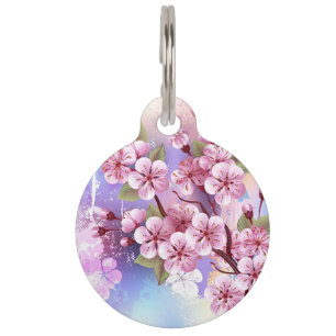 Pink Sakura on Painting Background Pet Tag