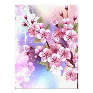 Pink Sakura on Painting Background Photo Print