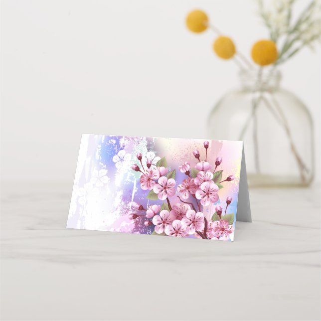 Pink Sakura on Painting Background Place Card (Front)