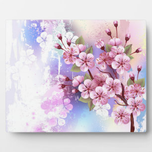 Pink Sakura on Painting Background Plaque