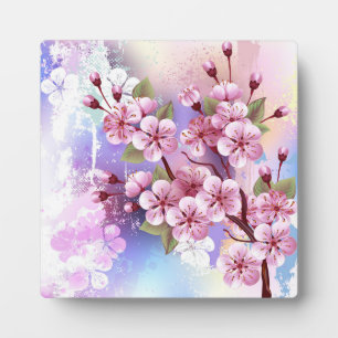 Pink Sakura on Painting Background Plaque
