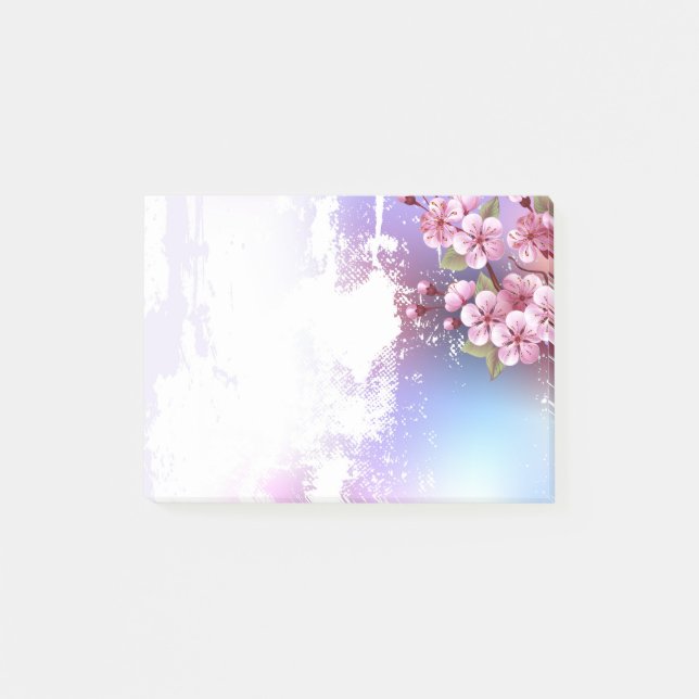 Pink Sakura on Painting Background Post-it Notes (Front)