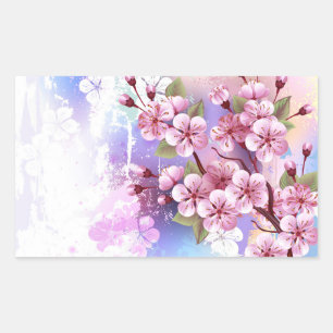 Pink Sakura on Painting Background Rectangular Sticker