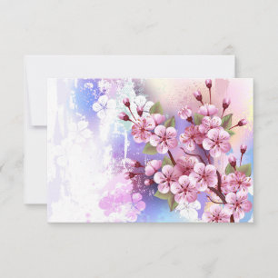 Pink Sakura on Painting Background RSVP Card