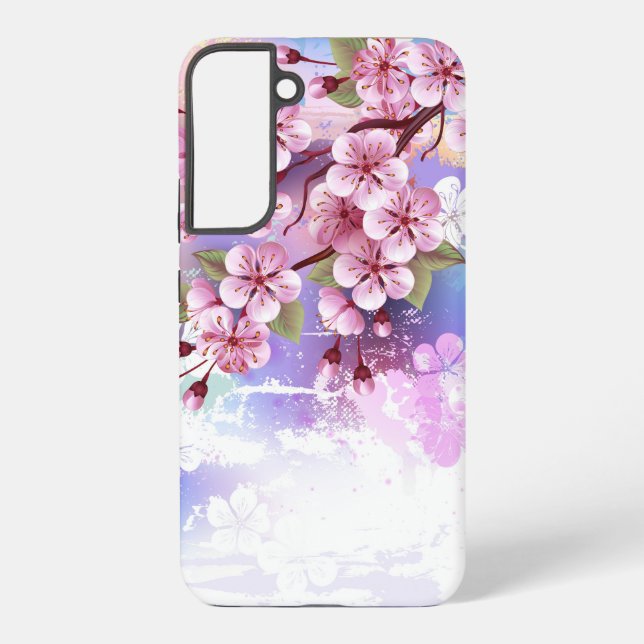 Pink Sakura on Painting Background Samsung Galaxy S22+ Case (Back)
