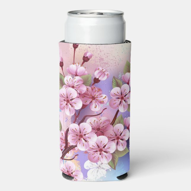 Pink Sakura on Painting Background Seltzer Can Cooler (Seltzer Back)