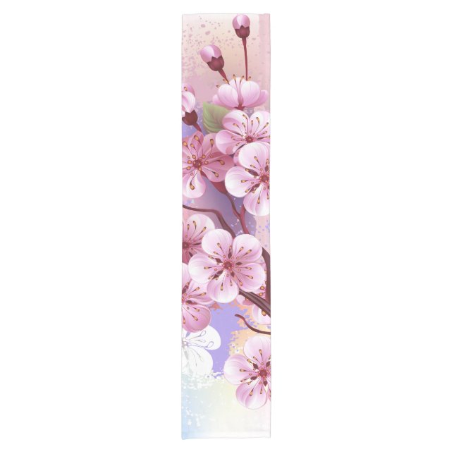 Pink Sakura on Painting Background Short Table Runner (Front)