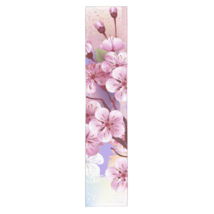 Pink Sakura on Painting Background Short Table Runner